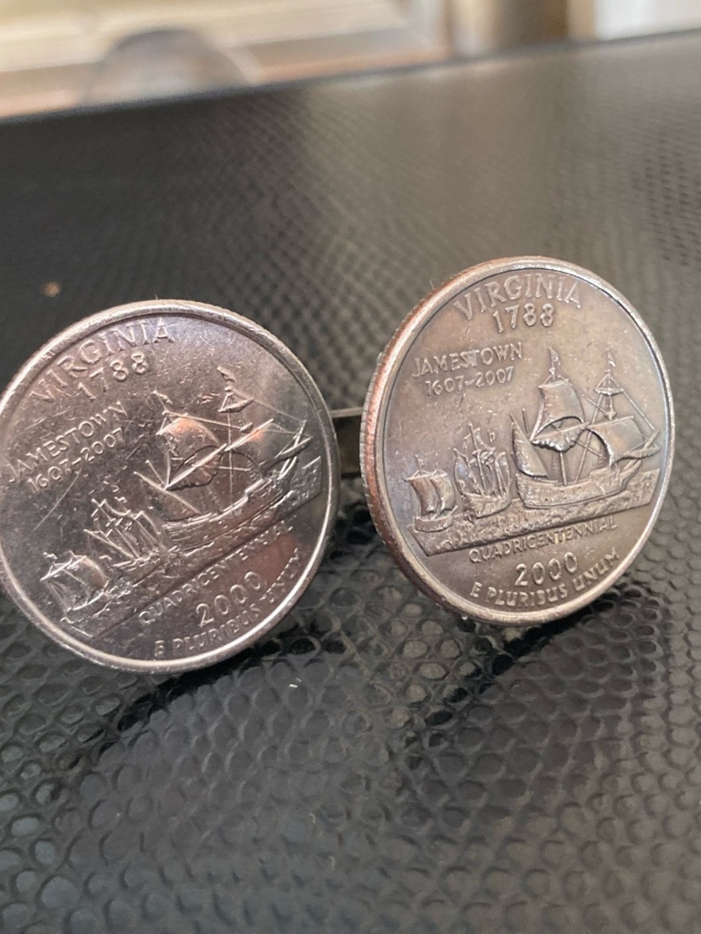 Virginia Jamestown Quadricentennial Quarter Cufflinks – Handmade Coin Jewelry